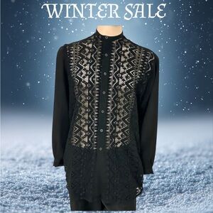 Black White Men's Shirt Half Transparent { Med: 16 ½ / 14 ½  31 } BLACK